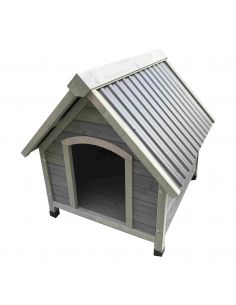 CPF - Niche pour chien Villa S 76 x 72 x 76 cm - Bois gris et bac acier