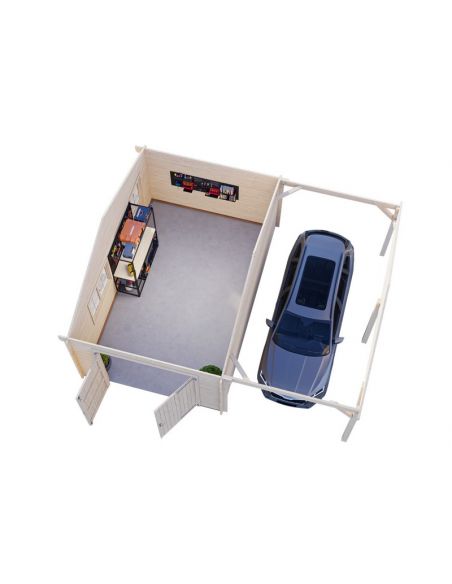 PALMAKO - Garage Roger 19 m² + 16.2 - Porte bois - 44 mm
