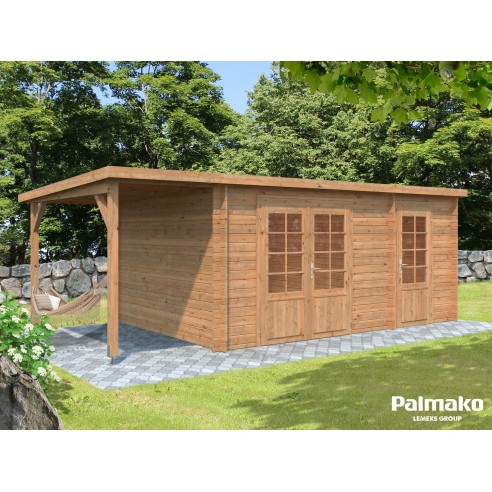 Abri de jardin Ella 13.5 m² + avancée de 4.5 m² en bois massif 28 mm