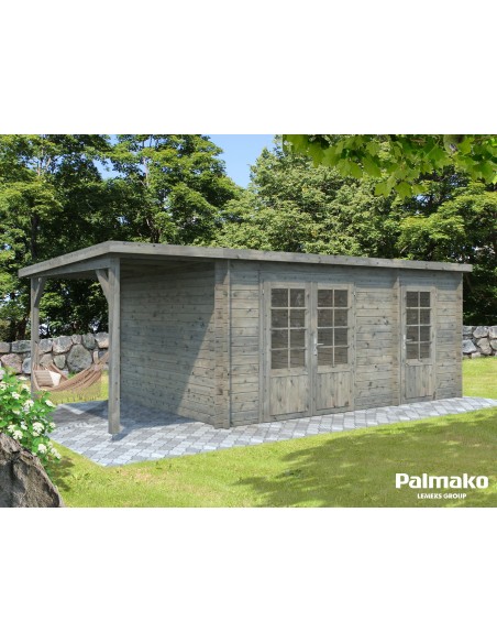 Abri de jardin Ella 13.5 m² + avancée de 4.5 m² en bois massif 28 mm