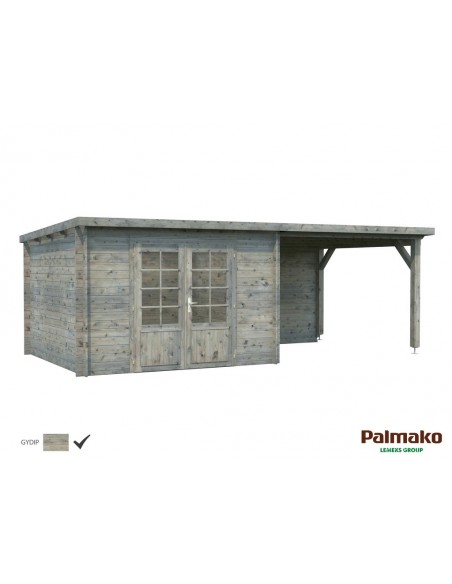 Abri de jardin Ella 9 m² + avancée de 9 m² en bois massif 28 mm