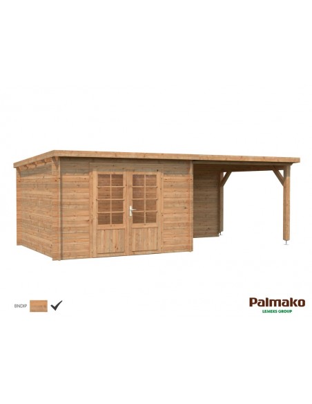 Abri de jardin Ella 9 m² + avancée de 9 m² en bois massif 28 mm