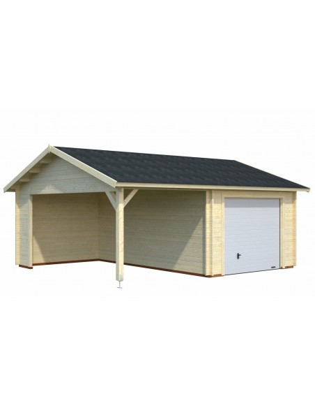 Garage Roger 29 m² avec auvent au choix en bois massif  44 mm
