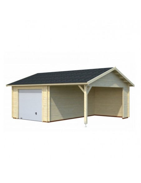 Garage Roger 29 m² avec auvent au choix en bois massif  44 mm