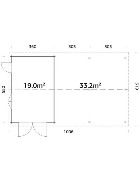 PALMAKO - Garage Roger 19 + 33.2 m² - Porte bois - 44 mm