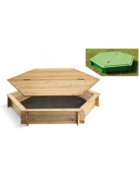 Bac à sable hexagonal avec couvercle