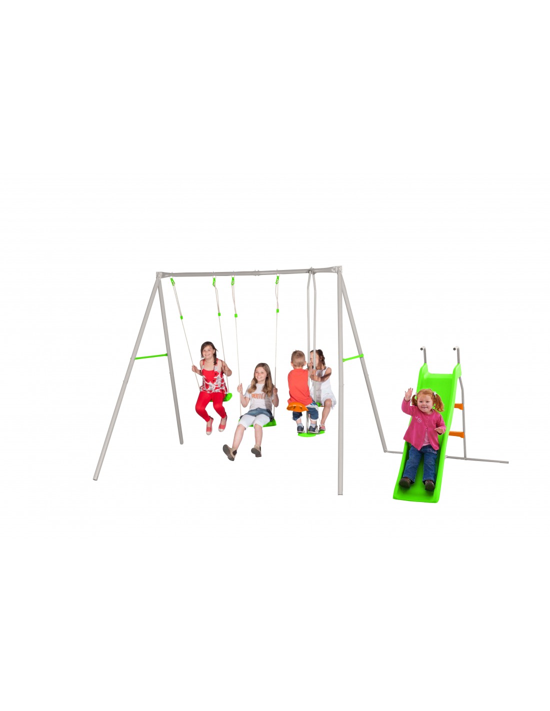 Portique balançoire Raphaël métal 2.2 m hauteur et 1 toboggan inclus