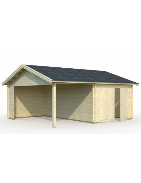 Garage Roger 29 m² avec auvent au choix en bois massif  44 mm