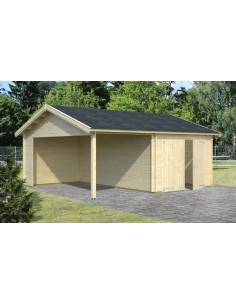 Garage Roger 29 m² avec auvent au choix en bois massif  44 mm