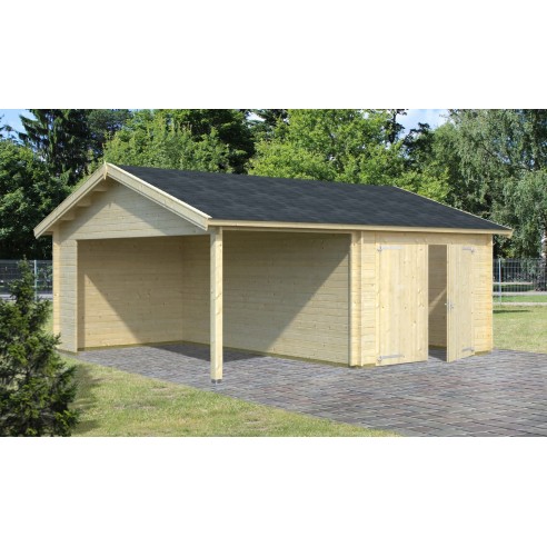 Garage Roger 29 m² avec auvent au choix en bois massif  44 mm