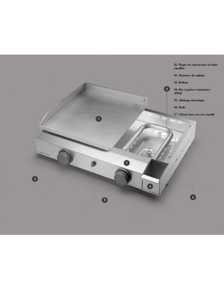 Plancha à gaz Base G45 A en acier - 4 à 6 personnes