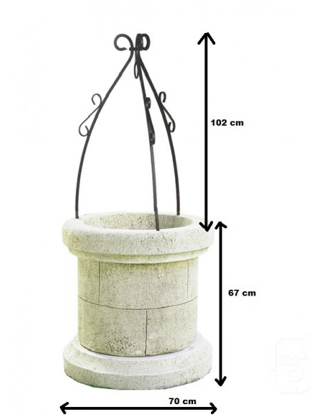 Puits rond Ø 70 cm ton vieilli + support H.169 cm