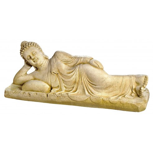 Statue Bouddha couché L.72 cm patinée vieillie