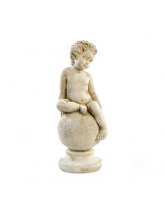 Statue enfant sur Boule H.38 cm patiné vieilli