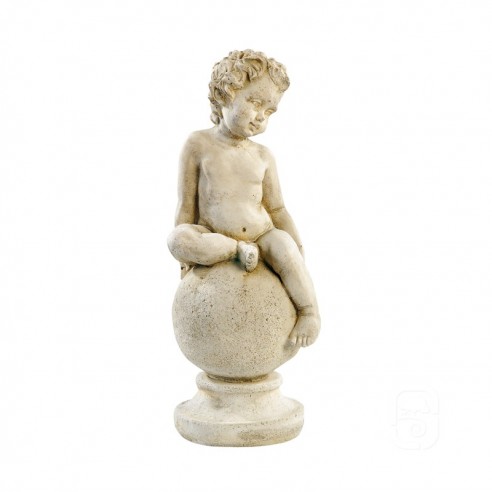 Statue enfant sur Boule H.38 cm patiné vieilli