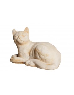 Chat tabby couché H.31 cm patiné vieilli