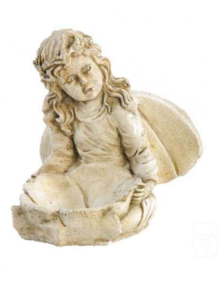 Statue Elfe aux coquelicots H.24 cm patinée vieillie