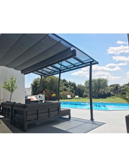 Achat COULEURS DU MONDE - Pergola adossée OSLO 3.5 x 4 m - Polycarbonate, acier et aluminium