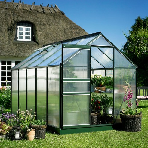 Serre de jardin Popular 5 m² laquée verte en polycarbonate 4 mm