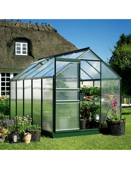 Serre de jardin Popular 5 m² laquée verte en polycarbonate 4 mm