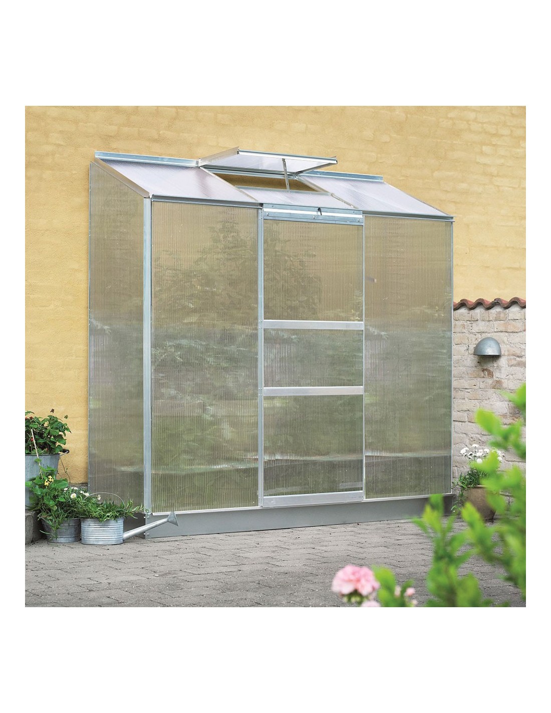 Serre adossée Altan 3 en polycarbonate 4 mm 1.3 m² - SERRES-ET-ABRIS.