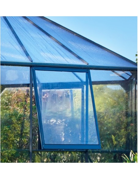 Serre véranda Atrium laquée verte 9 m² en verre trempé 3 mm