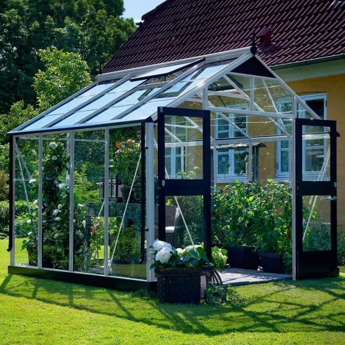 Serre de jardin Premium en verre trempé - Naturel ou anthracite de 8.8 à 13 m²