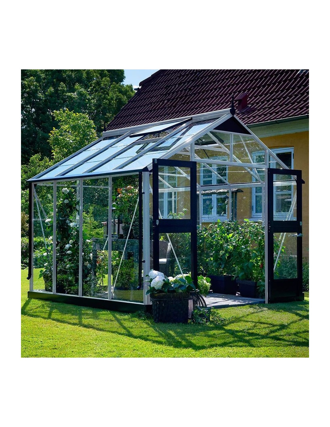 Abri Pour Tomate Réglable En Hauteur Avec Toit Polycarbonate Serre de jardin Premium en verre trempé - Naturel ou anthracite de 8.8 à 13  m².