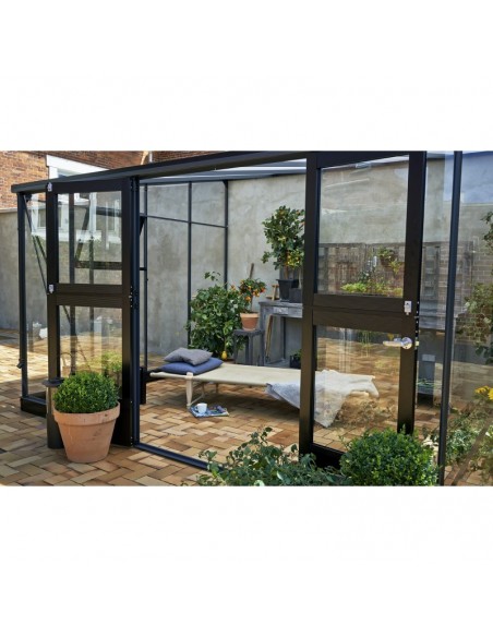 Serre de jardin véranda murale en verre trempé+embase - Coloris au choix 12.9 m²