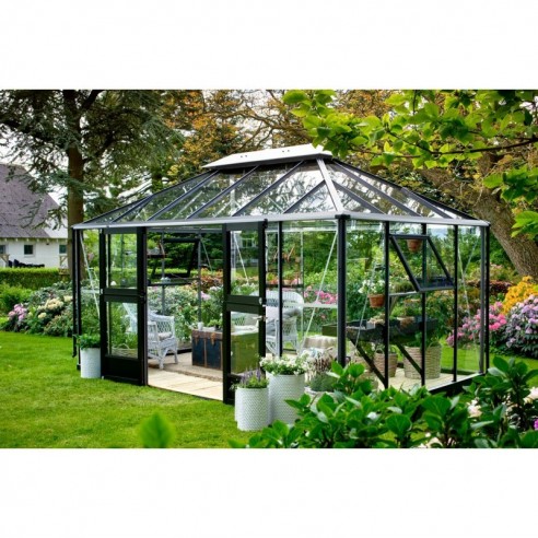 Serre de jardin grand Oase anthracite 13 m² en verre trempé sécurit