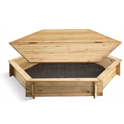 Bac à sable hexagonal avec couvercle