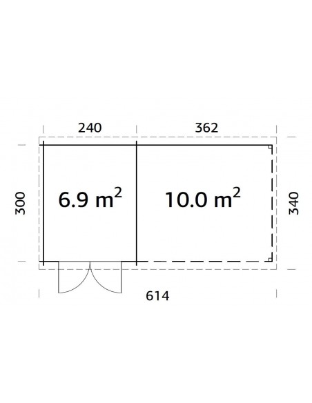 Abri de jardin Ella 7.2 m² + avancée de 10.9 m² en bois massif 28 mm