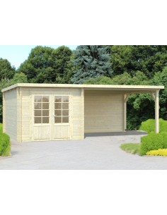 Abri de jardin Ella 7.2 m² + avancée de 10.9 m² en bois massif 28 mm