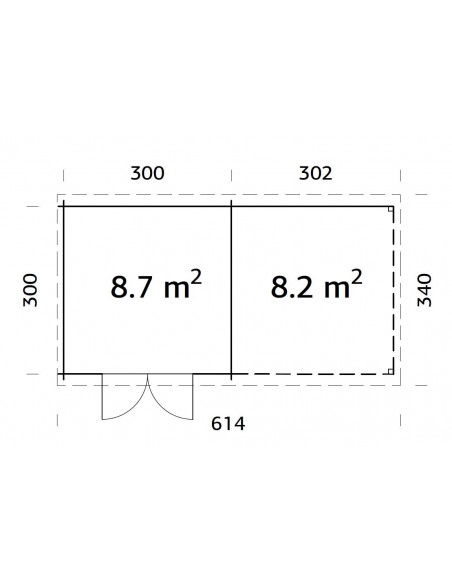 Abri de jardin Ella 9 m² + avancée de 9 m² en bois massif 28 mm