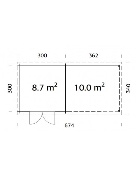 Abri de jardin Ella 9 m² + avancée de 10.9 m² en bois massif 28 mm