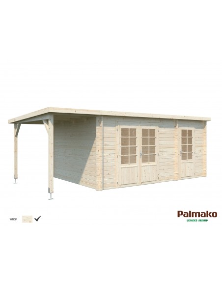 Abri de jardin Ella 13.5 m² + avancée de 4.5 m² en bois massif 28 mm