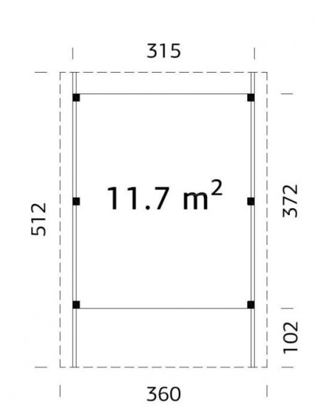 Carport Karl 18.4 m² avec poteaux 12x12 lamellé-collé