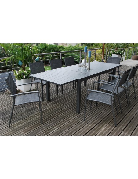 Achat MWH - Table de jardin extensible LANZA - L.165/261 x 100 cm - Aluminium imitation bois