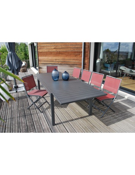 Achat MWH - Table de jardin extensible LANZA - L.165/261 x 100 cm - Aluminium imitation bois