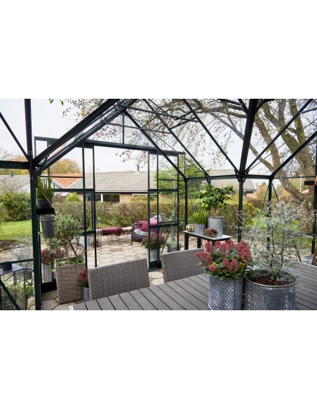 Serre orangerie Garden Room laquée verte 12.9 m² en verre trempé 3 mm