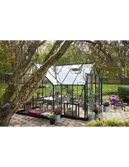 Serre orangerie Garden Room laquée verte 12.9 m² en verre trempé 3 mm