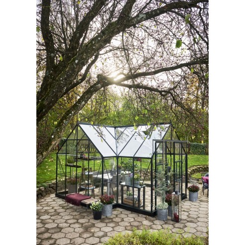 Serre orangerie Garden Room laquée verte 12.9 m² en verre trempé 3 mm