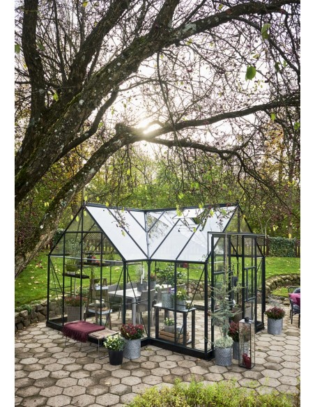Serre orangerie Garden Room laquée verte 12.9 m² en verre trempé 3 mm
