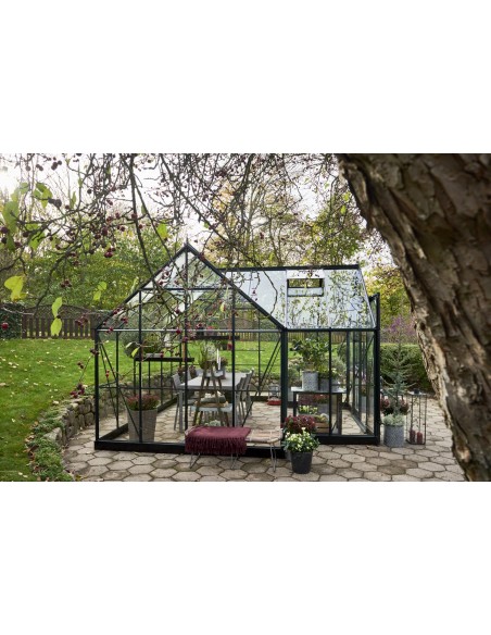 Serre orangerie Garden Room laquée verte 12.9 m² en verre trempé 3 mm