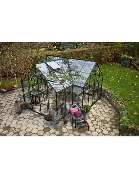 Serre orangerie Garden Room laquée verte 12.9 m² en verre trempé 3 mm