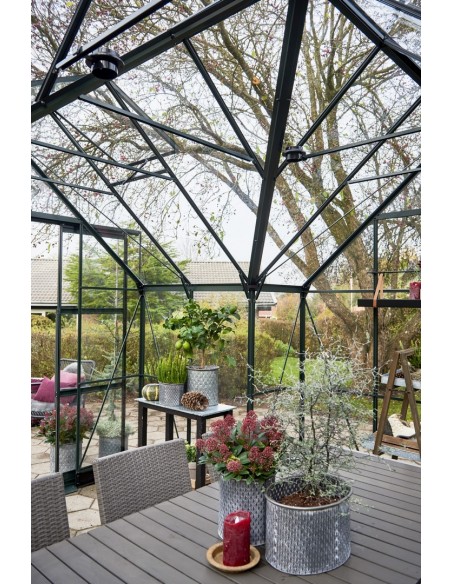 Serre orangerie Garden Room laquée verte 12.9 m² en verre trempé 3 mm