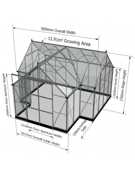 Serre orangerie Garden Room laquée verte 12.9 m² en verre trempé 3 mm
