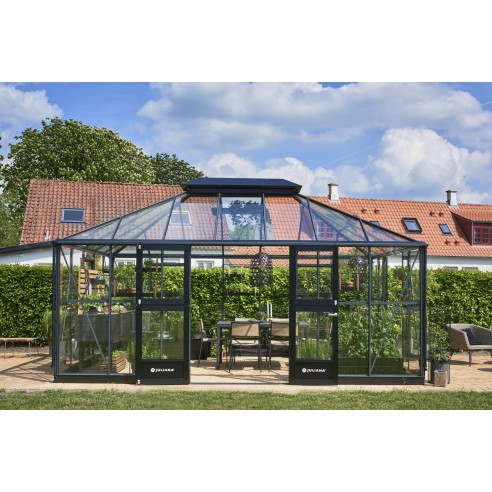 Serre de jardin grand Oase anthracite 18 m² en verre trempé sécurit