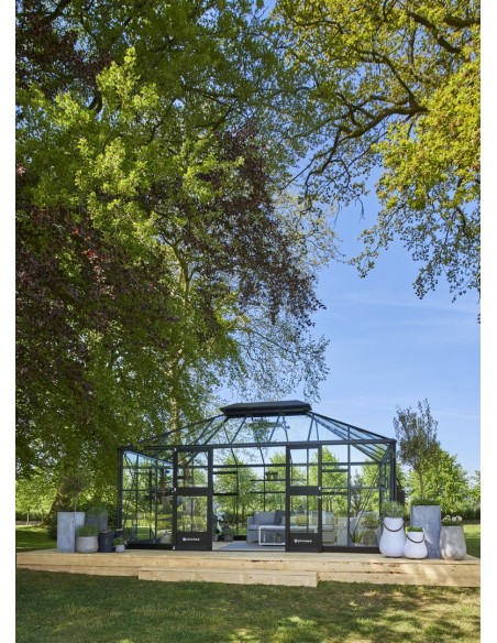 Serre de jardin grand Oase anthracite 18 m² en verre trempé sécurit