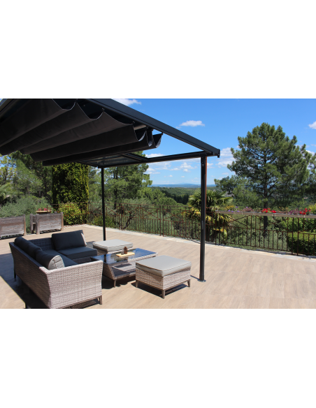 Achat COULEURS DU MONDE - Pergola adossée ODESSA coloris gris - Aluminium - 3 x 3.60 m